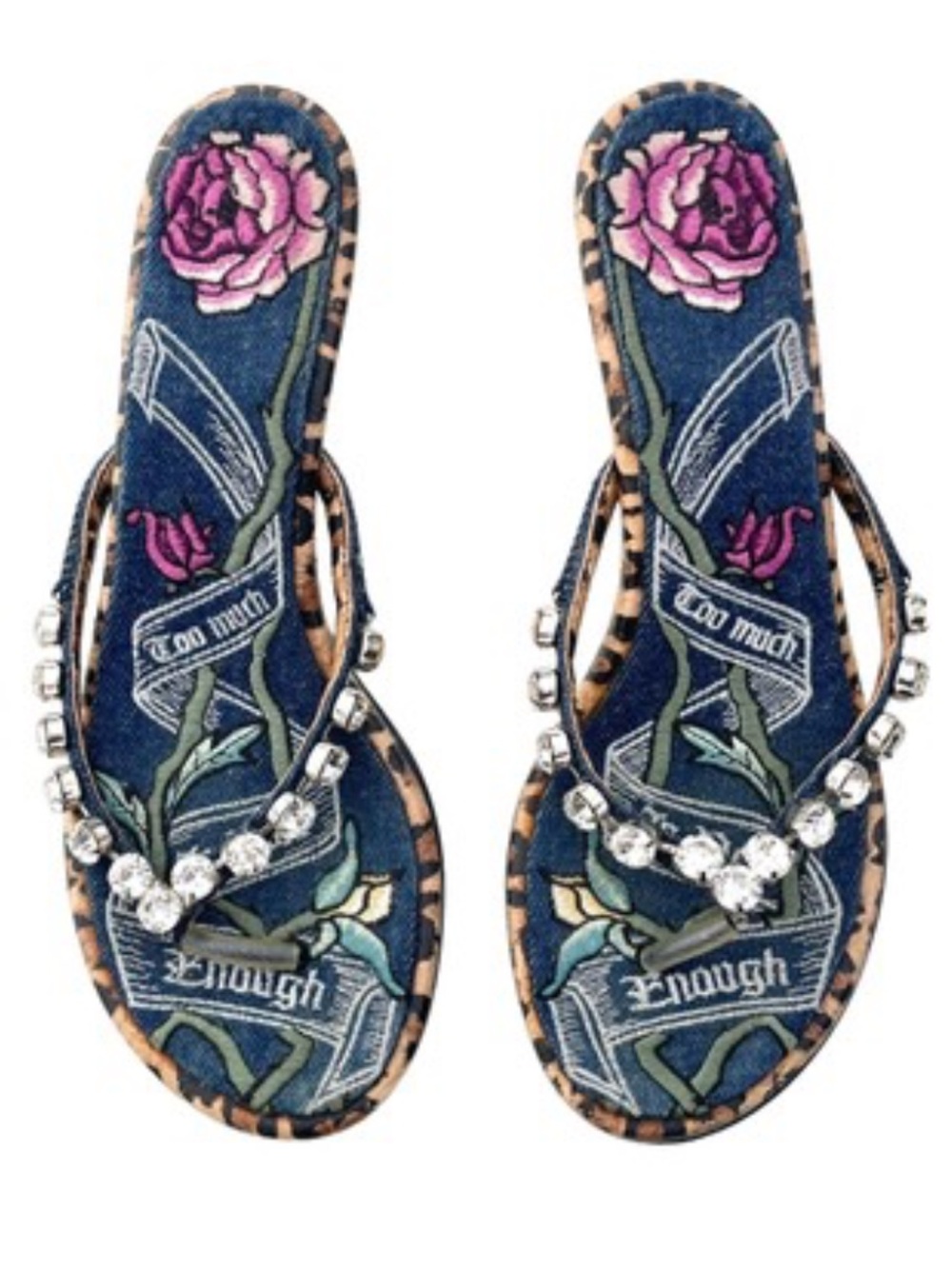 Beverly Feldman Embellished Floral Denim Kitten Heels - Navy Size 6